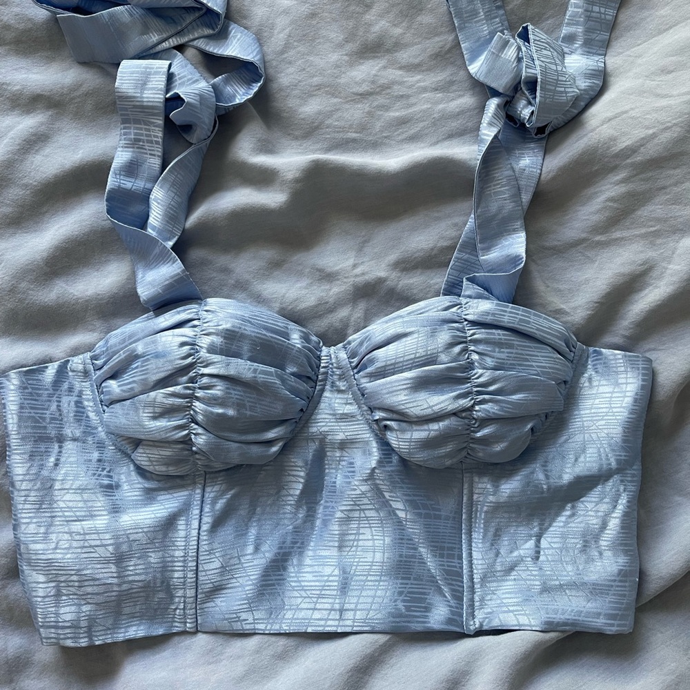 Blue tie corset crop top